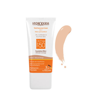 کرم ضد آفتاب رنگی و فاقد چربی هیدرودرم با SPF50 حجم 40 میل - بژ روشن