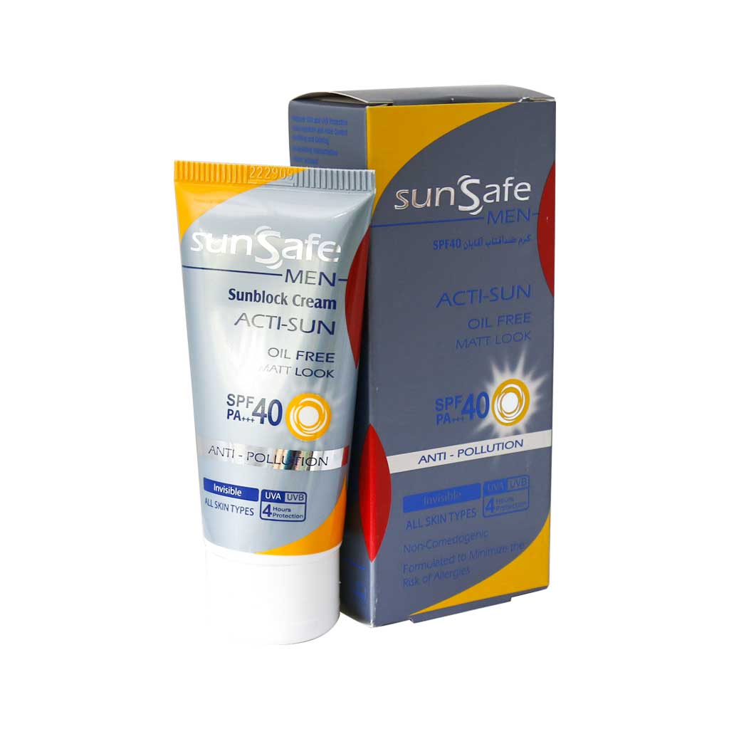 کرم ضد آفتاب فاقد چربی spf40 آقایان سان سیف مناسب برای انواع پوست 50 گرم (کد6195)